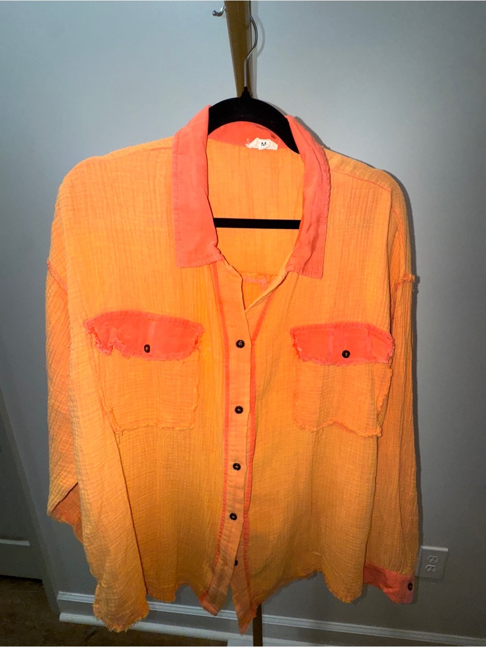 POL Men's Two-Tone Neon Orange Button-Down Shirt